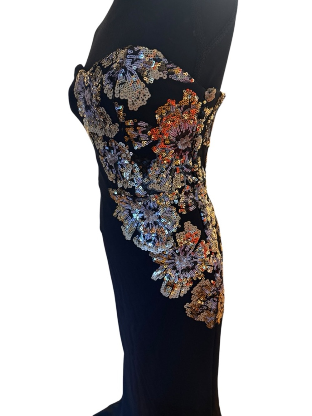 Dress the Population Black Strapless Gown with Gold Floral Appliqué - Picture 5 of 14